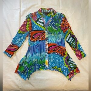 Pleats Collection by Pings Imports Blouse Button Front Y2K Floral Top Medium